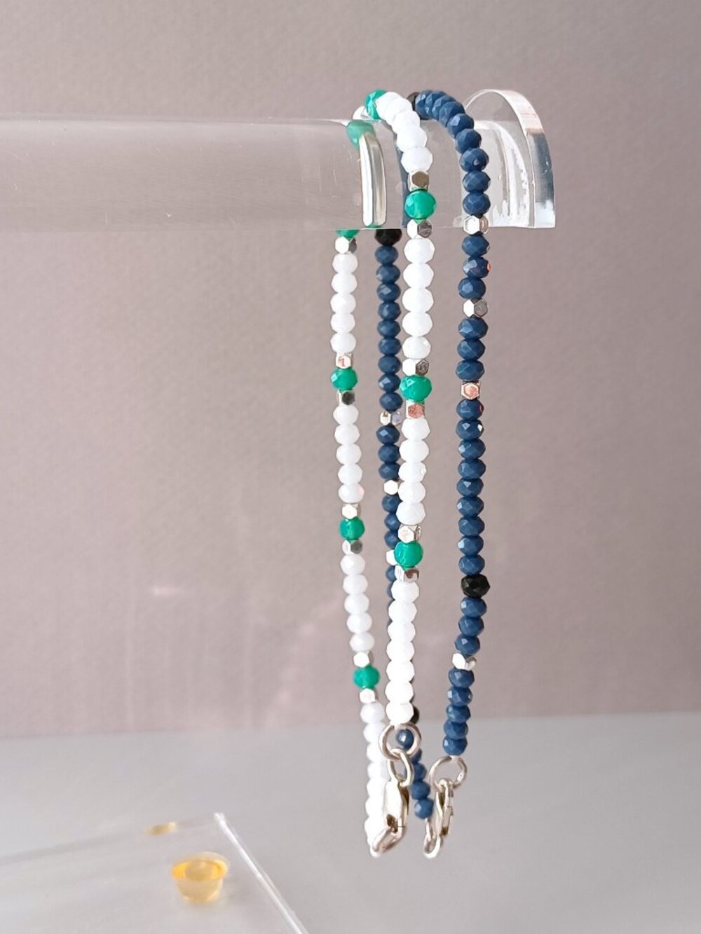 Hand woven with sterling silver & crystal beads 1 pair ankle bracelet